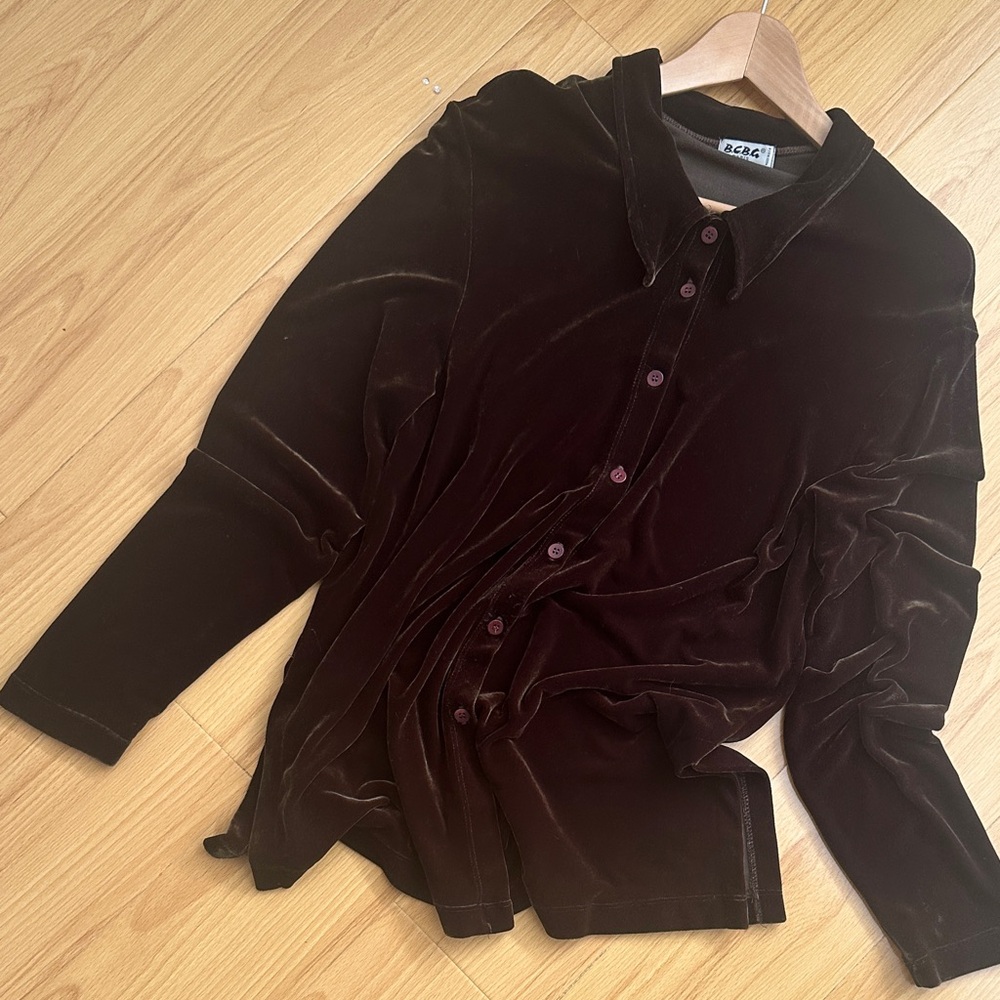 BCBG Rich Brown Velvet Shirt
